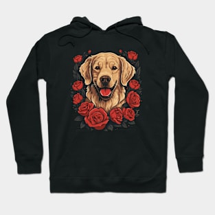 A Golden Retriever surrounded with red Roses, illustration Hoodie